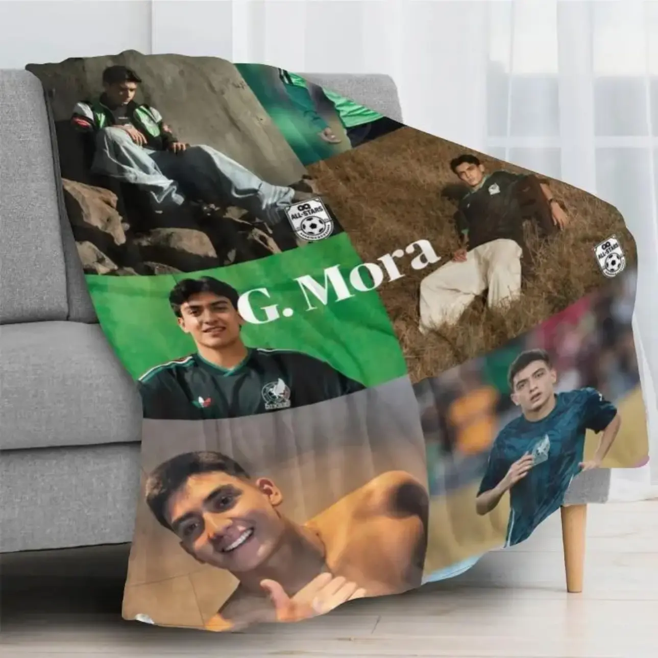 G. Mora Gilberto Mora Mexico Soccer Player Photo Collage Throw Blanket, Football Athlete Fan Graphic Soft Cozy Plush Bed Blanket, Lightweight Warm Blankets for Bedroom Decor, Couch Sofa Living Room, Birthday Gifts for Soccer Fans