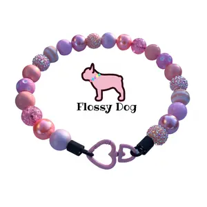 Peachy Pink Beaded Dog Collar | Custom  | Durable Dog Necklace | Coral & Light Pink Bead Collar for Dogs | Puppy Pearls | Pearl Collar