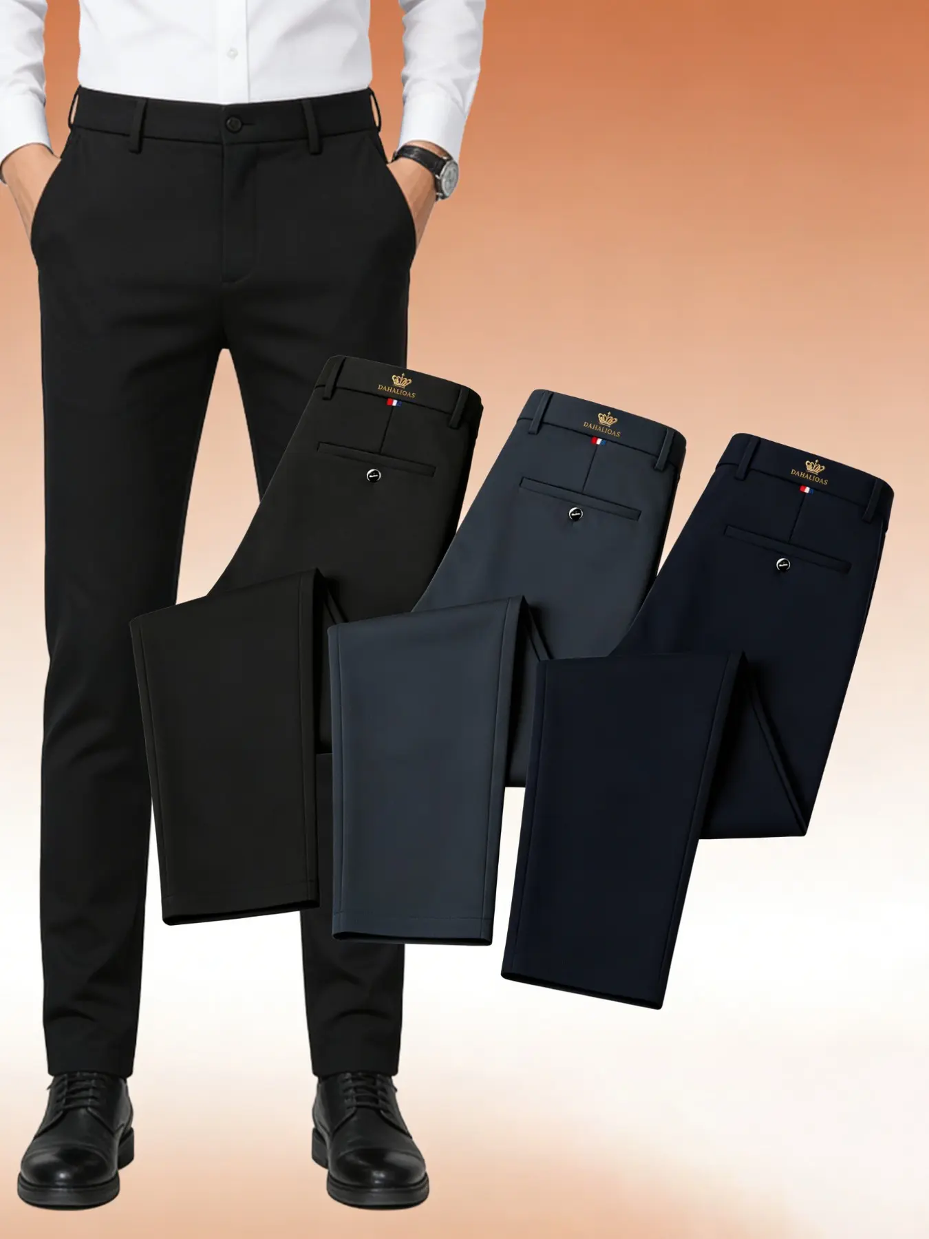 3-Pack Men's Business Casual Pants, Business suit pants, Menswear Style, High Stretch Wrinkle-Resistant No-Iron, Slim Fit Not Tight, Tailored Fit, Breathable Comfort, Superior Drape, Easy Care, Versatile Fashion, Classic Office Wear, Formal Trouser