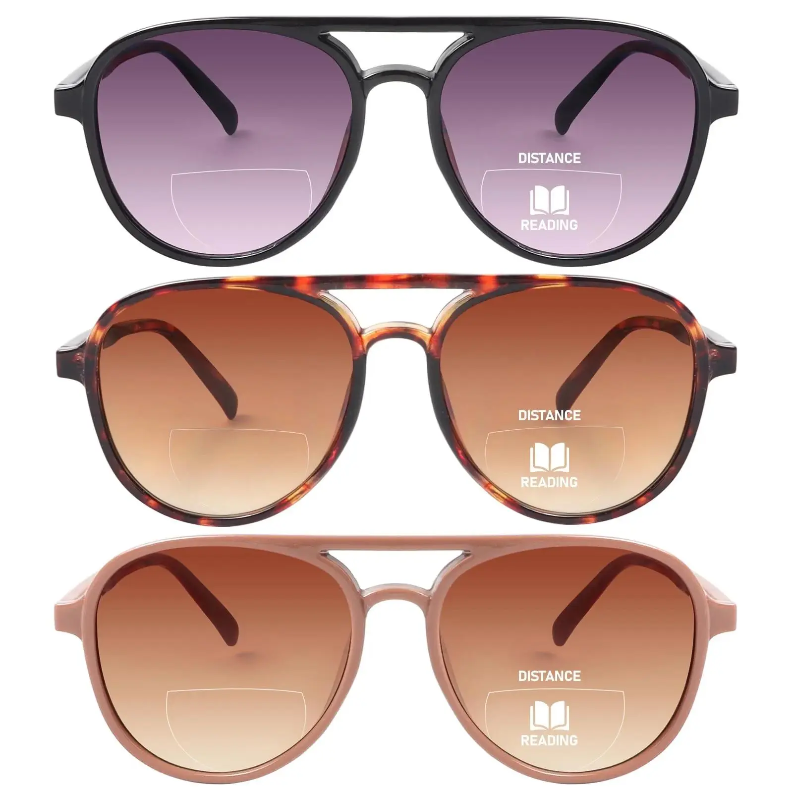 3 Pack Retro Aviator Bifocal Reading Sunglasses for Women Men UV400 Protection Classic Sun Readers, Lightweight and Stylish Eyewear for Outdoor and Everyday Use