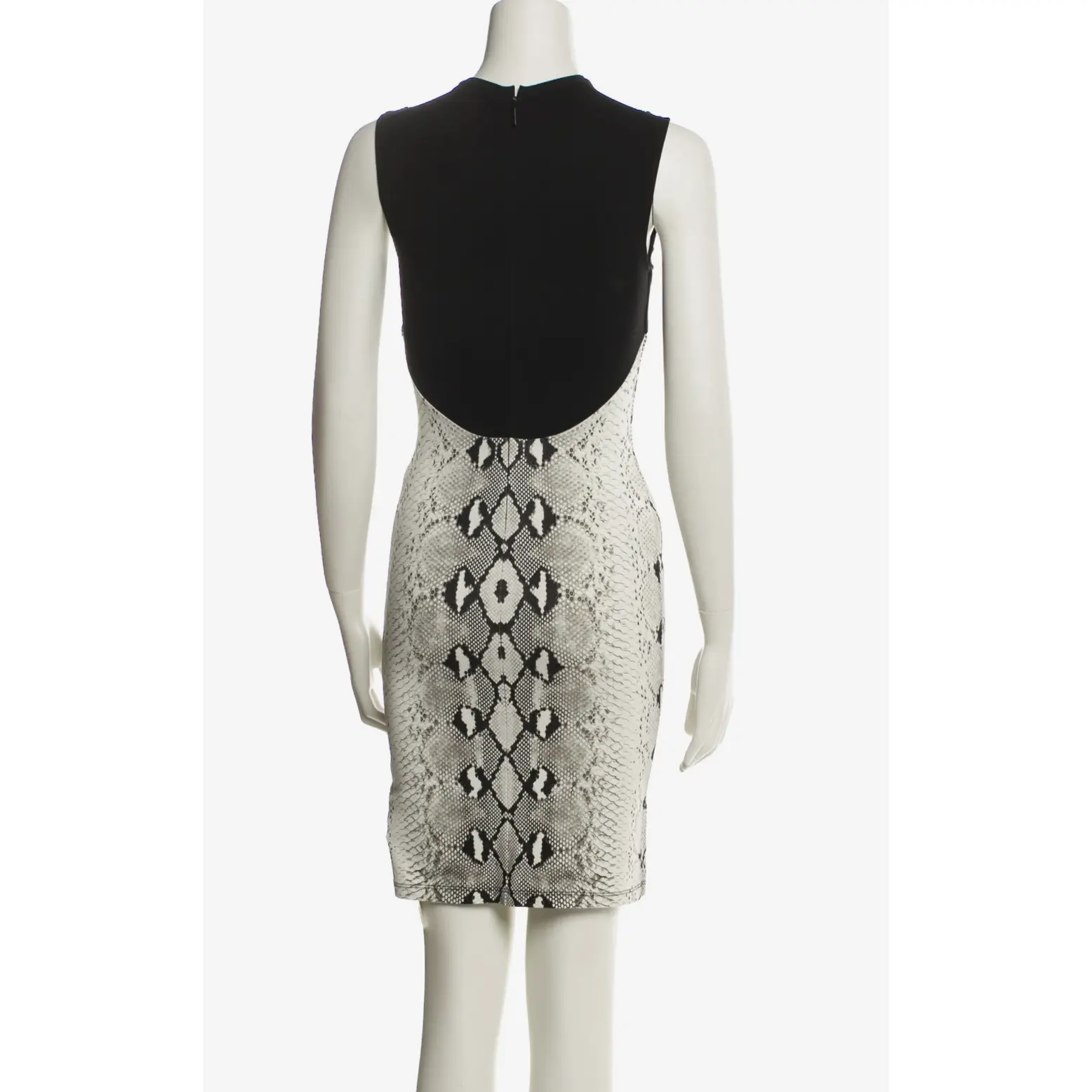 Roberto Cavalli Black Lace Pattern Sheath Dress Sleeveless Crew Neck Concealed Zip Closure Designer Fit, Polyester Clothes, Bodycon Cut, Hidden Zipper