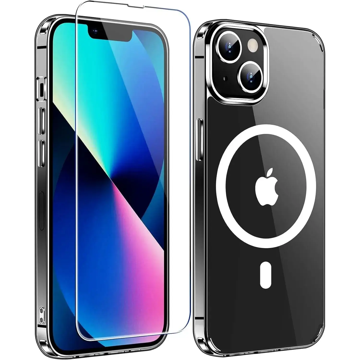 Entronix Case Clear Magnetic Case Designed for Apple iPhone 13 with 1 Tempered Glass, Shockproof Transparent Crystal Cover Protective Automatic Wireless Protection