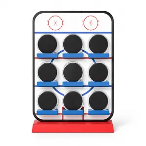 Hockey Puck Display Case，9 Acrylic Clear Box Holder with Wooden Base Ice Hockey Rink Designed , Showcase for Autographed Memorabilia