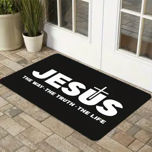 1 Pc Outdoor Mat with The Design Theme of "I Am The Road, The Truth and Life" Featuring A Cross Symbol As The Welcome Mat A Home Decoration Carpet and Decorative Items