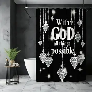 Elegant Shower Curtain with Inspirational Quote, Sparkling Diamonds and Gemstones, Modern Bathroom and Holiday Decor
