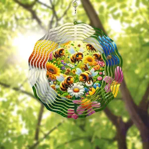 Bumblebees and Wildflowers Wind Spinner: Double-Sided Rotating Garden Art
