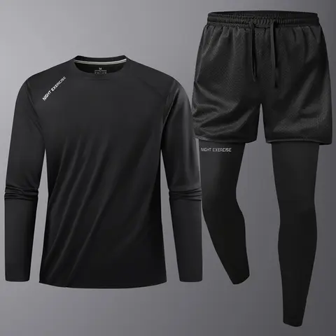 Men's 2-Piece Comfortable Quick-Dry Sweatsuit Matching Set - Long Sleeve Fitness Sportswear Set, Jogger Pants for Gym Training, Running