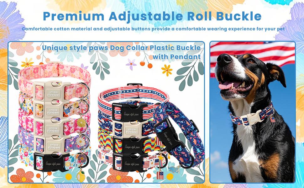 Unique Style Paws Spring Flower Dog Collar with Plastic Buckle for Small, Medium & Large Dogs - Adjustable Puppy Accessory for Girl Boy Dogs