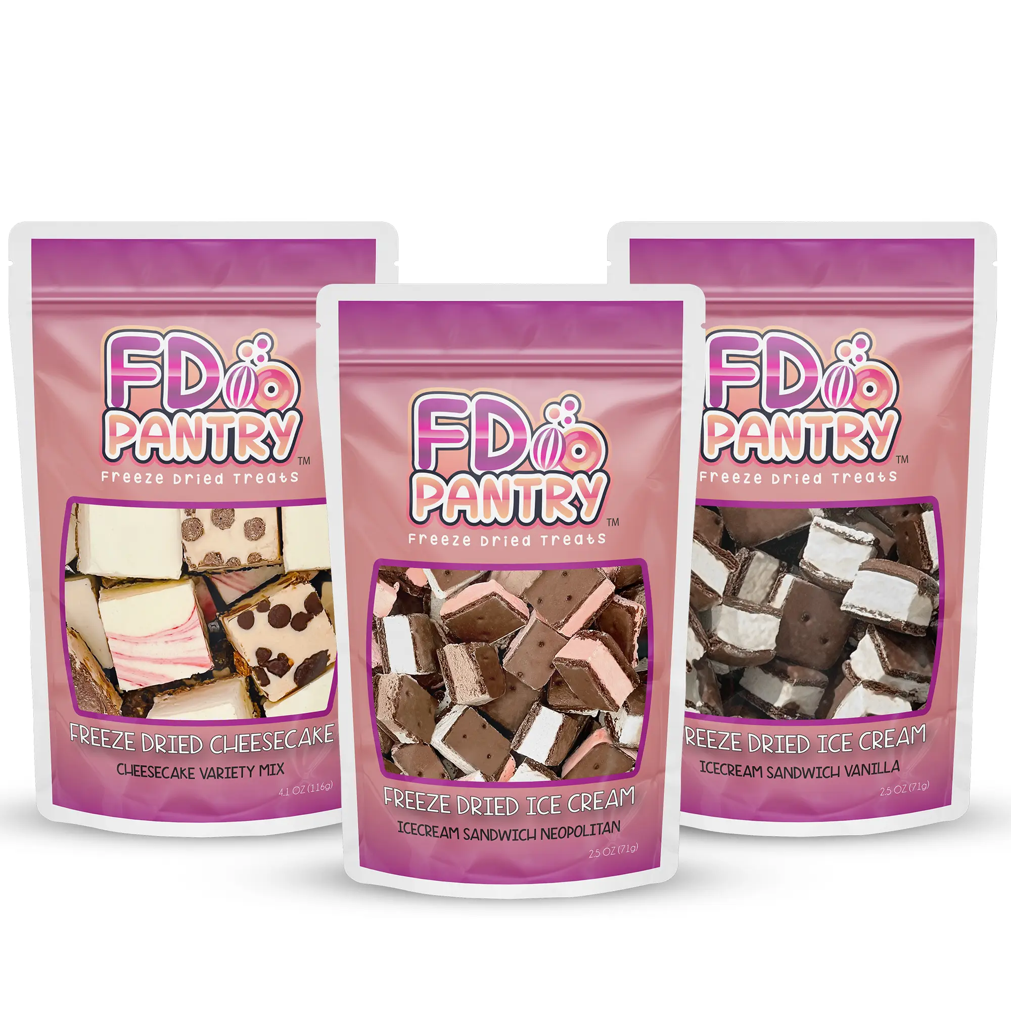 Freeze Dried Ice Cream Cheesecake Bites Vanilla, Neapolitan, Cheesecake Crunchy Treat Snack Gift Convenience Resealable Packaging Cookie Nata