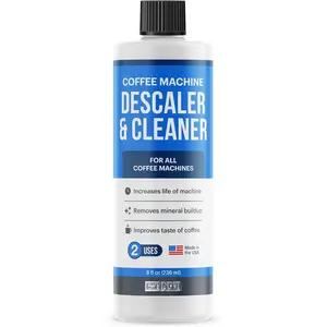 Coffee Machine Descaler - 2 Uses - Descaling Solution for  Breville  Jura & More -  Made Cleaner For All Coffee Machines, Glass Pot Cleaner and Espresso Makers