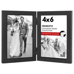 Dual Photo Frame | Hinged Metal Wide Beveled Molding | Tabletop Display