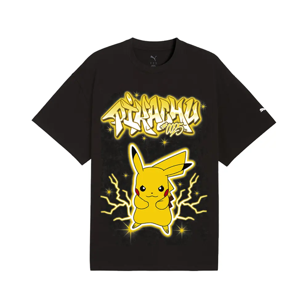 PUMA Mens X Pokémon Hoops Pikachu Graphic Crew Neck Short Sleeve Casual Tops Casual - Black