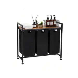 Laundry Sorter 4 Sections,Laundry Hamper With Shelf,Laundry Basket With Wheels,Cloest Storage And Organization,Clothes Hamper With Table,Rolling Cart,For Bathroom,Bedroom,Restroom,Black