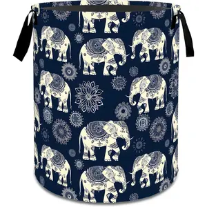 Retro Elephant Mandala Laundry Basket,Boho Dirty Clothes Hamper,Ethnic  Storage Bin Gifts,Foldable  Oxford Cloth Baskets for Bathroom,Bedroom, Decoration(19.7" x 15.7")