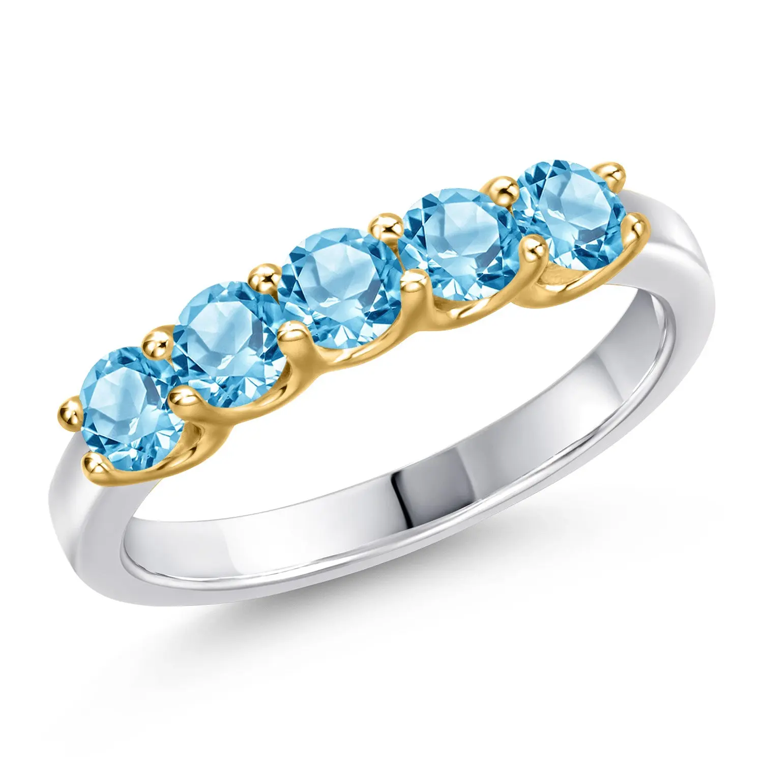 1.00 Cttw Swiss Blue Topaz Engagement Ring For Women | 925 Silver and 10K Yellow Gold  | Round 3.5MM | Wedding Engagement Anniversary Promise Ring For Women