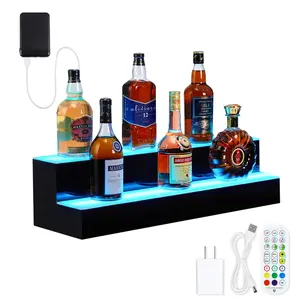 LED Lighted Liquor Bottle Display Shelf, 16-inch Bar Shelves with Remote & App Control, 16 Colors, 4 Modes, 2-Step LED Bar Shelves for Home Commercial Bar