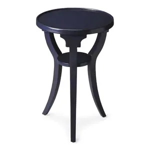 360 Stand 24 in. Distressed Rubberwood Round End Table with 3 Legs, Shelf Incl., Blue, Traditional Home Decor