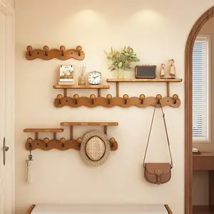 Wave Planet Clothes Rack with Multiple Hooks, Hanging Hook, Wall-Mounted Coat Hanger, Bamboo Material, Smooth Polished Finish, Stable Design, Boho Style