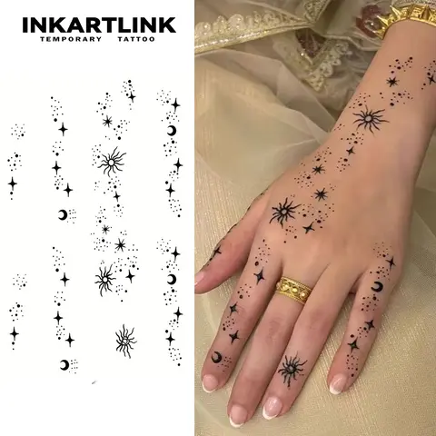 INKARTLINK Unisex 2-Piece Fantasy Temporary Fake Tattoos, Waterproof Sun and Star Body Art Stickers, Long Lasting Party Face Stickers for All Skin Types