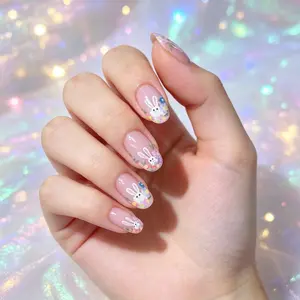 Handmade False Nails, 24-Piece Set, Bunny Design, Romantic and Elegant, Perfect for Daily Dates and Special Occasions