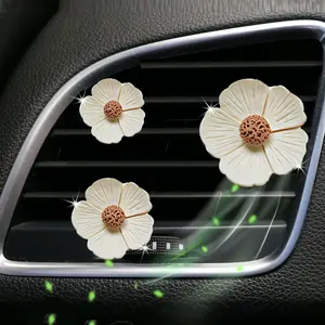 3-Piece Fresh Peach Blossom Five Petal Car Vent Air Freshener Clip Daisy Interior Decoration Vehicle Odor Eliminator