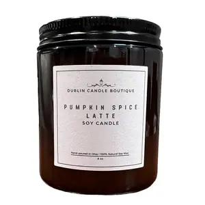 Pumpkin Spice Latte Scented Soy Wax Candle Non-Toxic Hand-Poured Candle in Reusable Amber Jars Luxury Spa Candle Decorative Candle Modern Aesthetic Candles Cute Candles Home Decor Candle Minimalist Candle Dye Free Birthday Gift