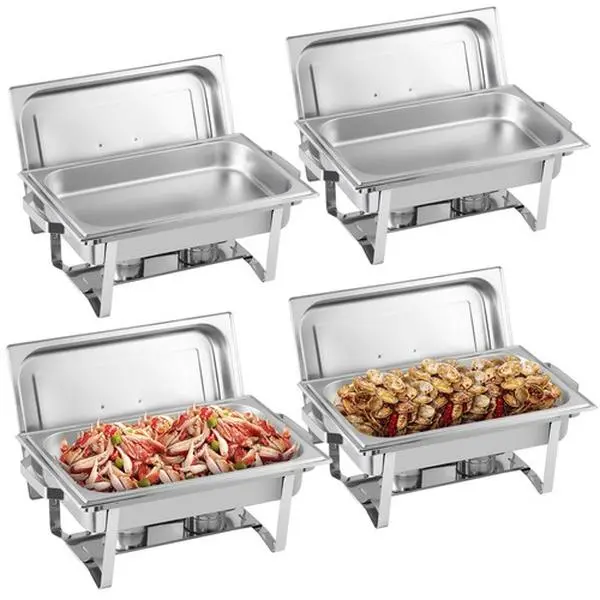 Segawe 4-Pack Chafing Dishes - 8 QT & 13 QT Stainless Steel Sets with Tray, Default Catering Kitchen Food Warmers for School Events, Company Events, 13Qt