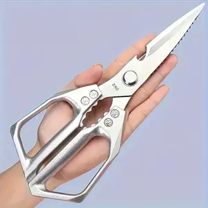 1pc Stainless Steel Kitchen Scissors | Professional Multi-Functional Meat, Poultry, Fish, Bone Cutting Scissors with Ergonomic Handle, Durable Structure, Safe, Suitable for Home, Restaurant, Slaughterhouse, Outdoor Use