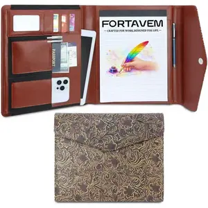 Professional Embossed Faux Leather Padfolio Portfolio Organizer Binder, Trifold A4 Letter Resume Folder with Magnetic Closure for Interview Writing Pad Holder