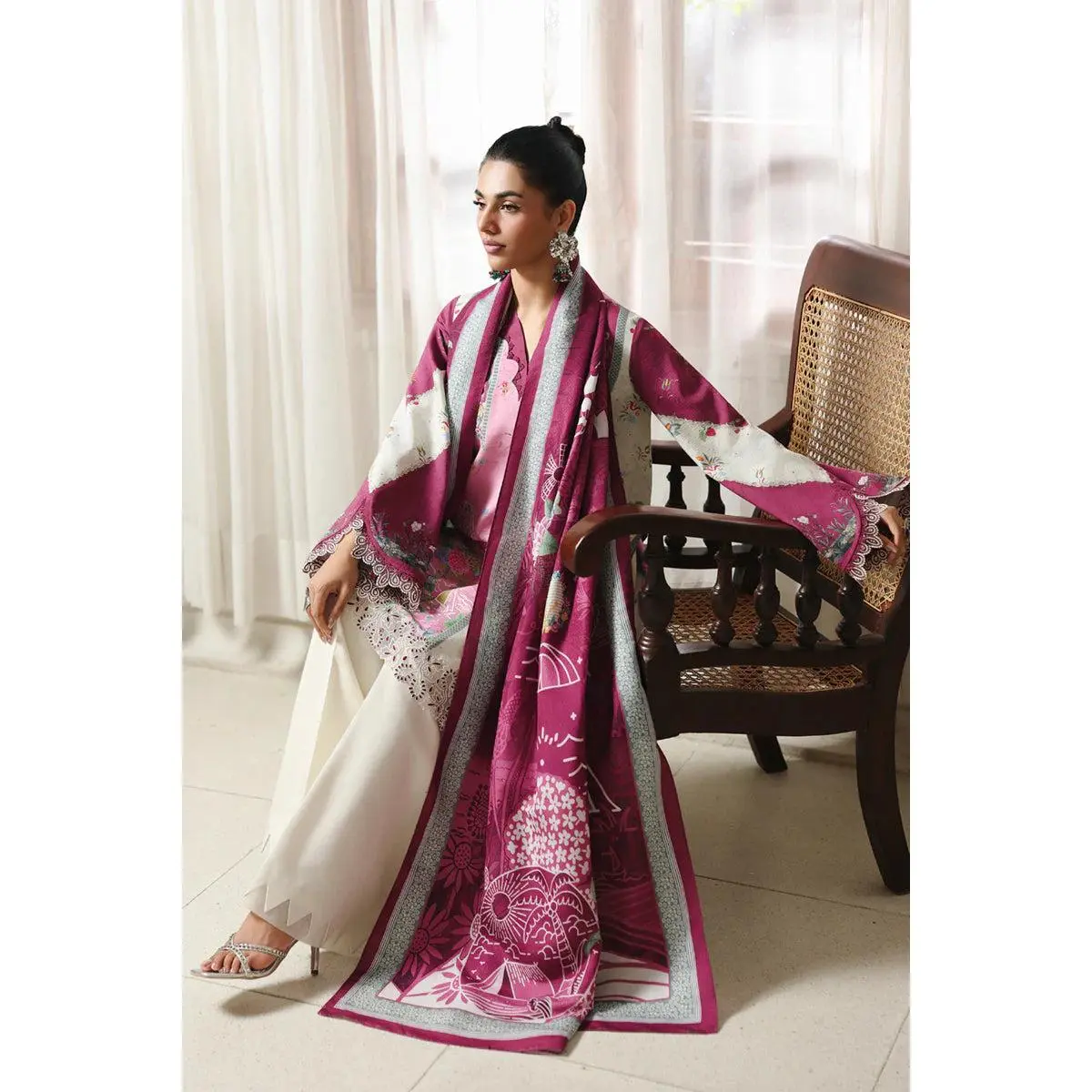 Qalamkar - QW-10 B Kenna Three Piece Jacquard Weaved