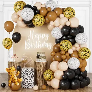 Cheetah Print Balloon Arch Kit, Black Brown White Leopard Theme Balloons Garland Jungle Safari Animal Party Decorations, Black Coffee Nude Balloon for Baby Shower Cheetah Birthday Decorations