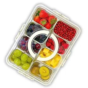Divided Serving Tray with Lid & Handle - Snackle Box Charcuterie Container/Storage Organizer for Veggie, Fruit, Candy, Nuts - Serving Platter for Picnic, Party, Holidays and Travel