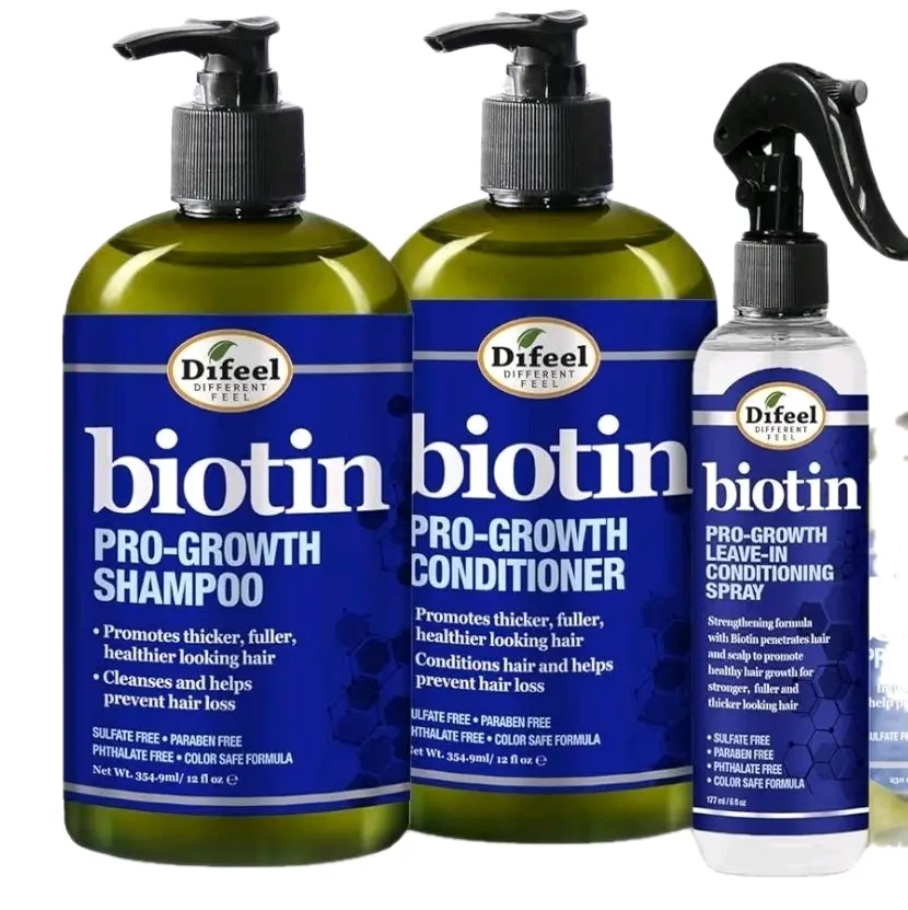 Difeel Biotin Regimen for Hair Pro-Growth Shampoo Conditioner & Leave-In Conditioning Spray 3-Step System