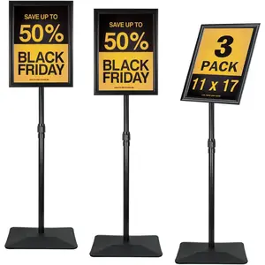Adjustable Sign Stand for Display, with Upgraded Iron Base, Pedestal Floor Signage Stand Holder for Outdoor or Indoor Advertising (11 x 17, Black, 3Pack)