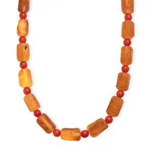 Baltic Amber and Coral Necklace in Platinum Bond 20 Inches Christmas Gifts