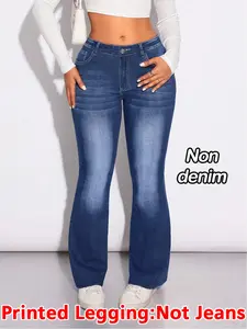 Women's Printed Leggings, Fashionable Jean-Style Tight Fit, Slimming & Butt Lifting, All Seasons, Comfortable & Versatile, Trendy Design, Pants