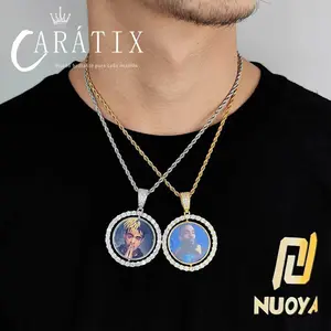 Rotatable Double-Sided Memory Photo Pendant –  framed hip hop necklace for men