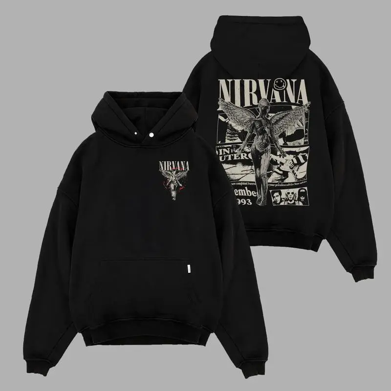Vintage Retro Nirvana band Hoodie, Music Graphic Tee, Rock Band Shirt, Unisex Oversized Hoodie, Cozy Casual Pullover for Men & Women