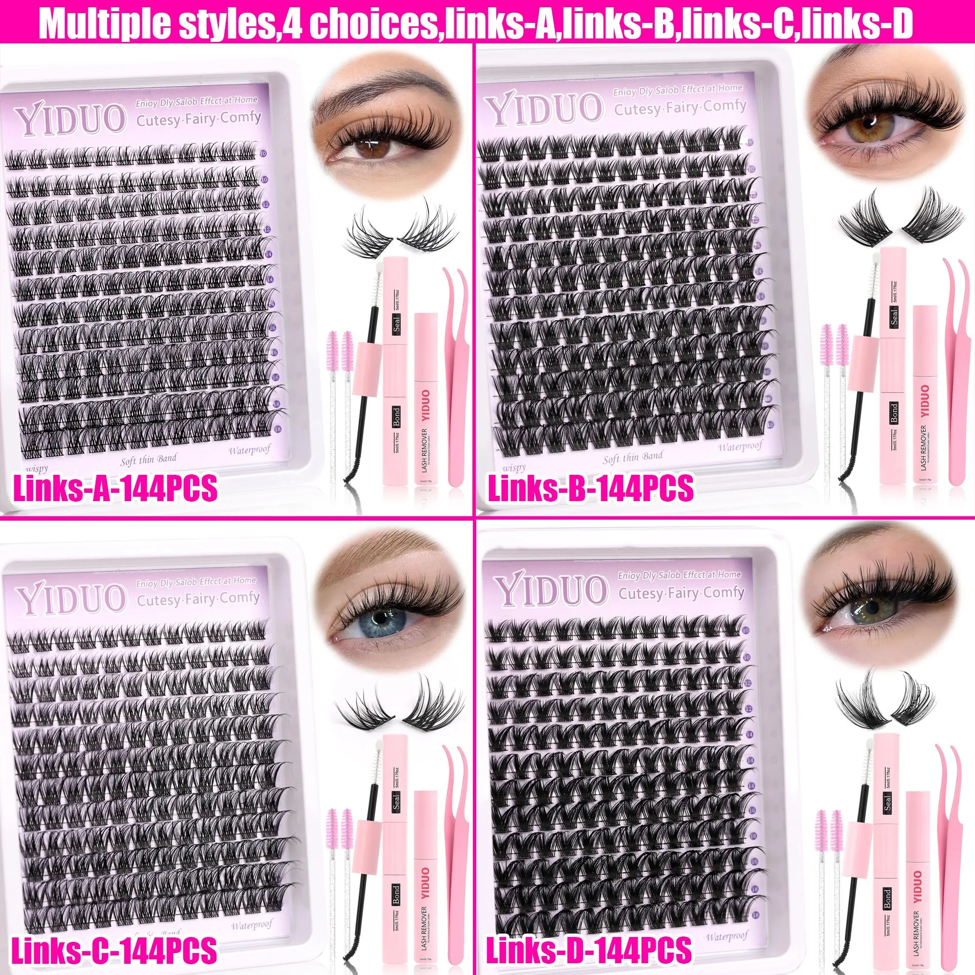 Natural Look DIY Eyelash Extensions Kit, Wispy Volume Set, Cosmetic Eyelash Extension, 10-18mm Individual False Eyelashes, Voluminous False Eyelashes, Volume Focused Lashes, with Eyelash Glue & Tweezers & Glue Remover & Brush, Makeup