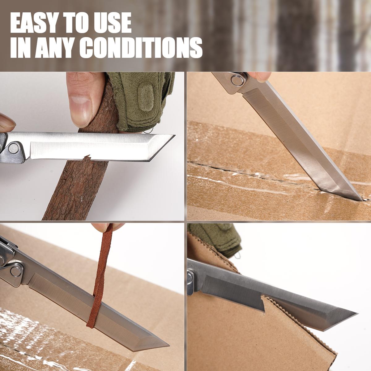 Portable Folding Utility Knife with Leather Sheath, EDC Outdoor Cutting Tool for Camping