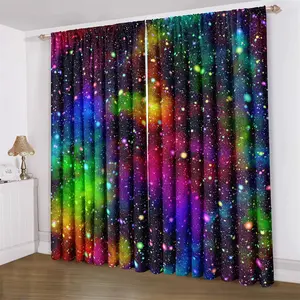 Colorful Starry Sky Pattern Curtain, 2 Counts/set Modern Simple Light Filtering Curtain, Home Decor for Living Room Bedroom Study Room