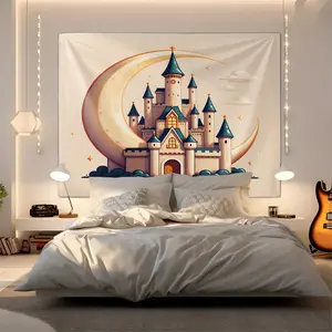 Dreamy Crescent Castle Wall Tapestry, Princess Style, Natural Drape Full Atmosphere, Ideal for Influencer Bedroom Backdrop Decor