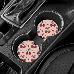 Cherries Car Coasters Set Of 2 - Red Cherry Design for Car Cup Holders - Perfect for Protecting Your Car's Interior