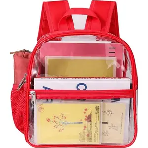 1 Pack Clear Backpack Stadium Approved, Heavy Duty PVC Transparent Water proof Clear Bag for Concert Work Sport Event,Red Waterproof Clear