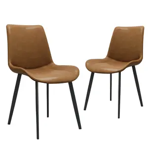 Modern PU Leather Upholstered Dining Chair Set of 2 - Easy to Clean, Curved Back, High-Elastic Upholstered Seat, Stainproof, Metal Legs, Weight Capacity, for Kitchen, Living Room