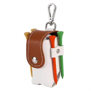 1Count Leather Golf Ball Waist Pouch with Tee Holder – Mini Golf Ball Holder Bag with Clip & Belt Loop, Button Flap & Bottom Push-Out Hole, Holds 2 Balls & 4 Tees(Balls/Tees Not Included)