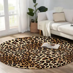 1pc Leopard Print Style Round Rug for Entryway, LivingRoom, Dining Room, Bedroom, Balcony, Study, Machine Washable Round Large Area Rug, Soft Non-slip Floor Mat, Chic Rug for Home Decor