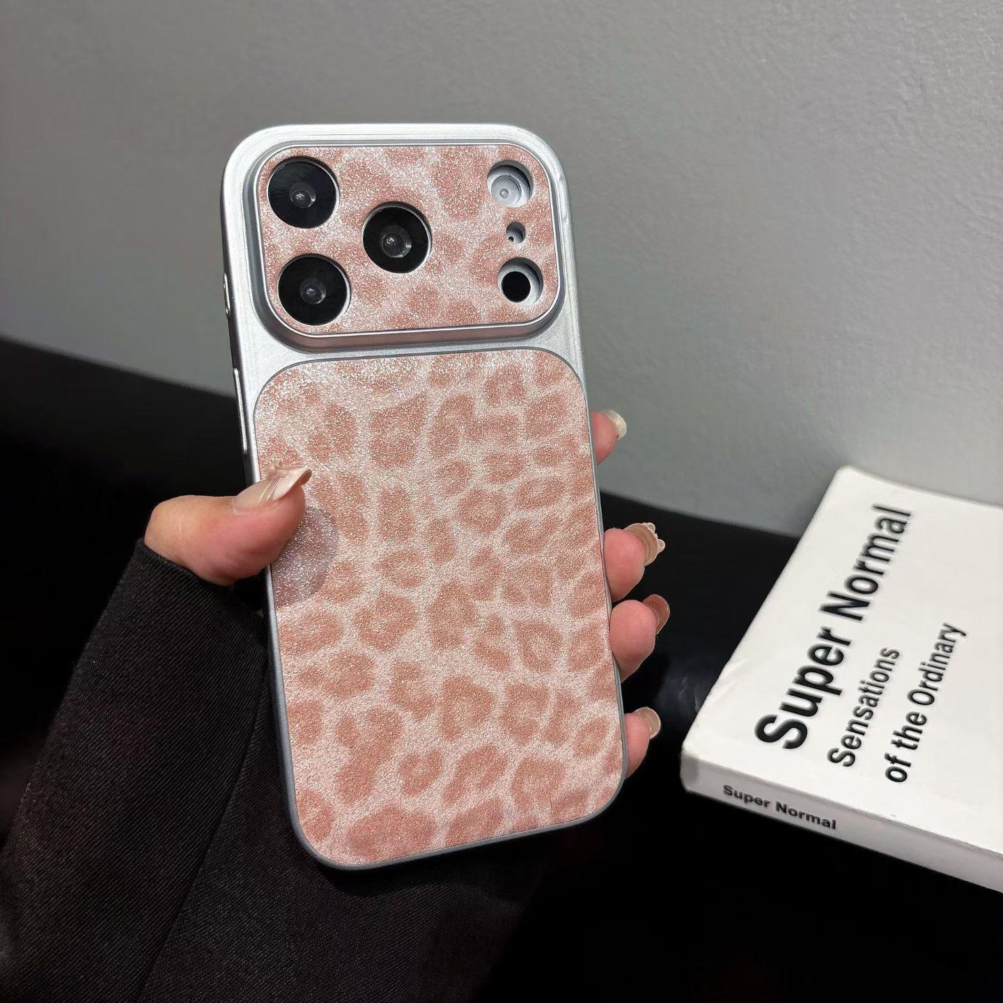 （Case & Nova.） Luxury Leopard Print Glitter Phone Case with Large Lens Window, Compatible with iPhone 17 Pro Max, 16, 15, 14, 13, 12, Shockproof Protective Cover junk
