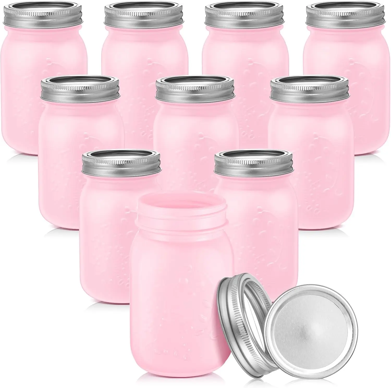 10 Pack 16 oz Pink Canning Jar With Lids Colored Glass Regular Mouth Mason Jars Pint Vintage Decorative Canning Containers for Preserving Jam Honey Sauce DIY Gifts and Decor