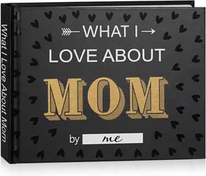 Mothers Day Gift What I Love about Mom, 50 Things Fill-in-the-Blank Journal Love Mini Book for Mother's Day Birthday Christmas Gifts Book for Mom Black